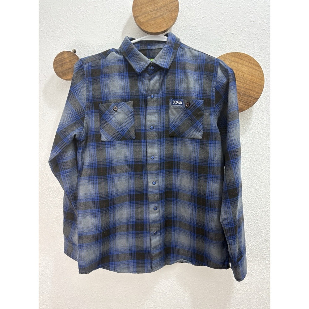 Dixxon Flannel Shirt Boys Large Blue Black DFC Youth Shreddy Long Sleeve Button